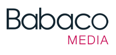 Babaco media logo - babaco in black and media in red